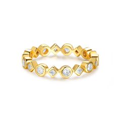 Alluring Brilliant Princess Cut Stackable Ring Sterling Silver Gold Plated