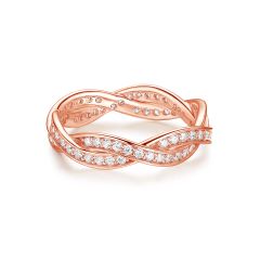 Love Eternal Braided Pave Zirconia Stackable Ring Sterling Silver Rose Gold Plated