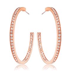 Eternity Round Statement Crystals Double Sided Large Hoop Earrings Rose Gold Plated