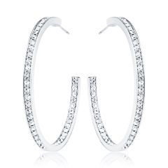 Eternity Round Statement Crystals Double Sided Large Hoop Earrings Rhodium Plated