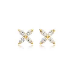MYJS Victoria Flower Marquise CZ Stud Earrings Gold Plated Bridal Gift