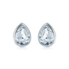 Teardrop Stud Earrings with Swarovski® Crystals Rhodium Plated