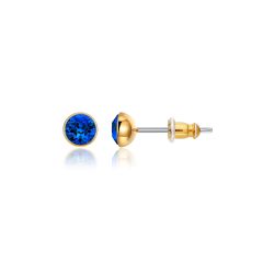 Signature Stud Earrings with Carat Capri Blue Swarovski Crystals 3 Sizes Gold Plated
