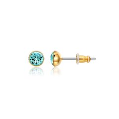 Signature Stud Earrings with 3 Sizes Carat Light Turquoise Swarovski Crystals Gold Plated