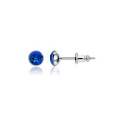 Signature Stud Earrings with Carat Capri Blue Swarovski Crystals 3 Sizes Rhodium Plated