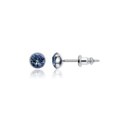 Signature Stud Earrings with 3 Sizes Carat Denim Blue Swarovski Crystals Rhodium Plated