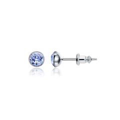 Signature Stud Earrings with 3 Sizes Crt Light Sapphire Swarovski Crystals Rhodium Plated