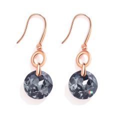 Bella O Drop Earrings with Swarovski Silver Night Crystals Rose Gold Plated