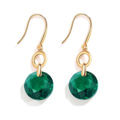 Bella O Drop Earrings with Emerald Crystals Gold Plated