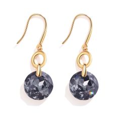 Bella O Drop Earrings with Swarovski Silver Night Crystals Gold Plated