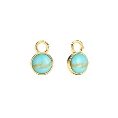 Round Petite Cabochon Turquoise Mix Charms Gold Plated