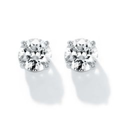 Solitaire Cubic Zirconia Sterling Silver Stud Earrings 6mm Rhodium Plated