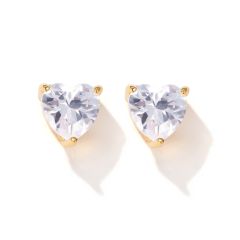 Solitaire Heart Cubic Zirconia Sterling Silver Stud Earrings 5mm Gold Plated