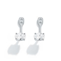 Oval CZ Ear Jacket in Sterling Silver Rhodium Plated