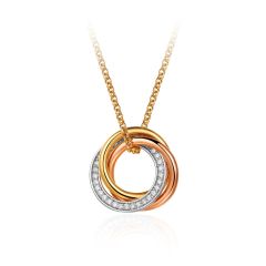 Trinity Tri-Colour Interlocking Necklace made w/ Cubic Zirconia 3 Gold Ptd