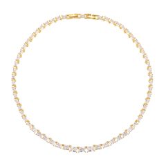 Jazz Tennis Necklace with Baguette Cut Cubic Zirconia Gold Plated Bridal
