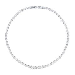Jazz Tennis Necklace with Baguette Cut Cubic Zirconia Rhodium Plated Bridal
