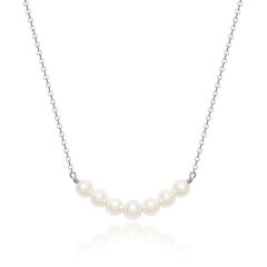 Organic Freshwater Pearl Bar Necklace Rhodium plated