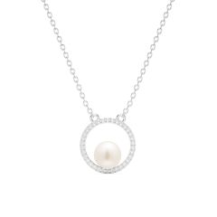 Halo Freshwater Pearl Necklace Freshwater Pearl Rhodium Plated