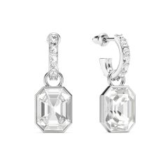 Octagon Drop Earrings Clear Crystals Rhodium Plated