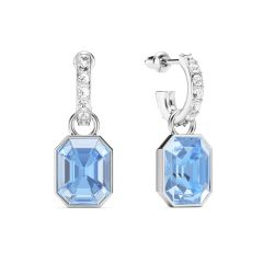 Octagon Drop Earrings Light Sapphire Crystals Rhodium Plated