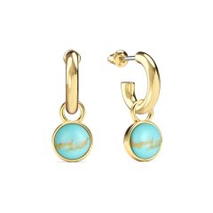 Round Cabochon Turquoise Drop Earrings Gold Plated