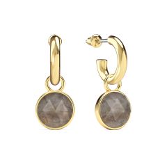 Round Rose Cut Grey Moonstone Drop Earrings Gold Plated